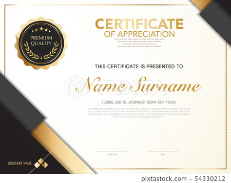 diploma certificate template black and gold color. 54330212