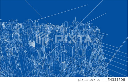 Outline city concept. Wire-frame style Outline city concept. Wire-frame style 54331306
