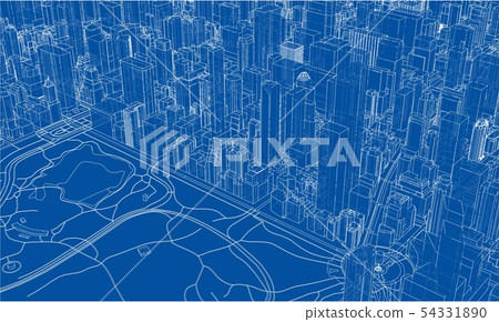 Outline city concept. Wire-frame style Outline city concept. Wire-frame style 54331890