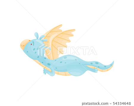 Cute dragon lies and looks up. Vector illustration on white background. Cute dragon lies and looks up. Vector illustration on white background. 54334648