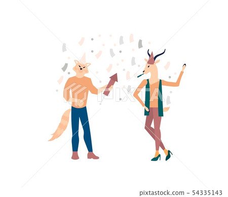 Festive entertainment of animal characters on party. Festive entertainment of animal characters on party. 54335143