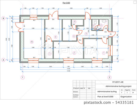 Architectural plan of the administrative building. Color version with place for text and copy space. Architectural plan of the administrative building. Color version with place for text and copy space. 54335181