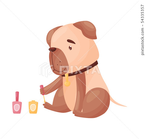 Humanized dog paints toenails. Vector illustration on white background. 54335357