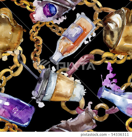 Fresh and cold soft drinks. Watercolor background illustration set. Seamless background pattern. 54336311