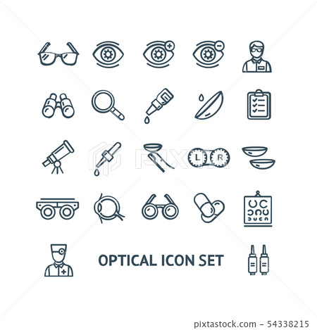 Optical Signs Black Thin Line Icon Set. Vector 54338215