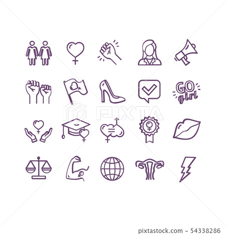 Feminism Signs Thin Line Icon Set. Vector 54338286