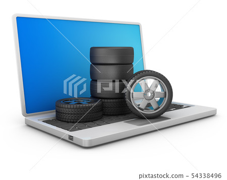 car tires on laptop 54338496