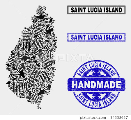 Handmade Composition of Saint Lucia Island Map and Textured Stamp 54338637