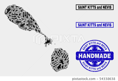 Handmade Collage of Saint Kitts and Nevis Map and Textured Stamp Handmade Collage of Saint Kitts and Nevis Map and Textured Stamp 54338638