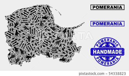 Handmade Composition of Pomeranian Voivodeship Map and Distress Seal 54338823