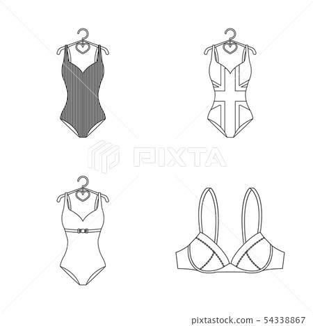 Isolated object of bikini and fashion icon. Set of bikini and swimsuit stock symbol for web. Isolated object of bikini and fashion icon. Set of bikini and swimsuit stock symbol for web. 54338867