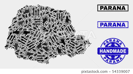 Handmade Collage of Parana State Map and Textured Stamp 54339007