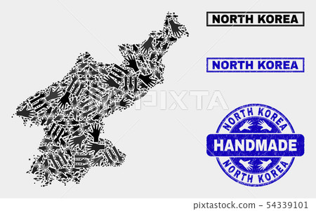 Handmade Composition of North Korea Map and Scratched Stamp Handmade Composition of North Korea Map and Scratched Stamp 54339101