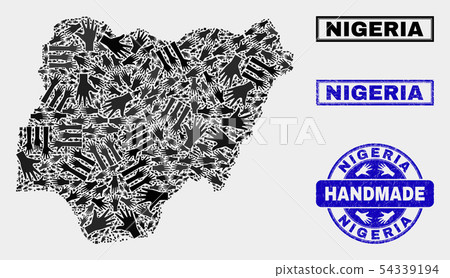 Handmade Collage of Nigeria Map and Distress Stamp Handmade Collage of Nigeria Map and Distress Stamp 54339194