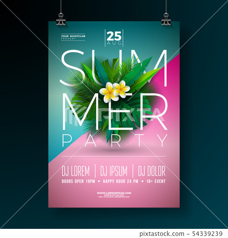 Vector Summer Party Flyer Design With Flower Stock Illustration