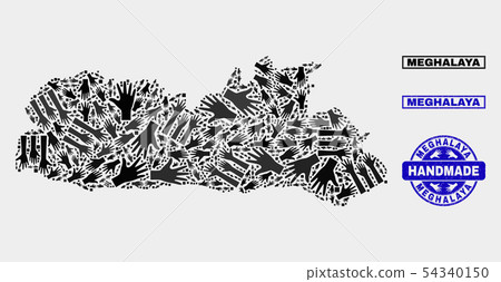 Handmade Composition of Meghalaya State Map and Distress Stamp 54340150