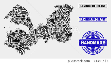 Handmade Composition of Leningrad Region Map and Scratched Stamp Handmade Composition of Leningrad Region Map and Scratched Stamp 54341415
