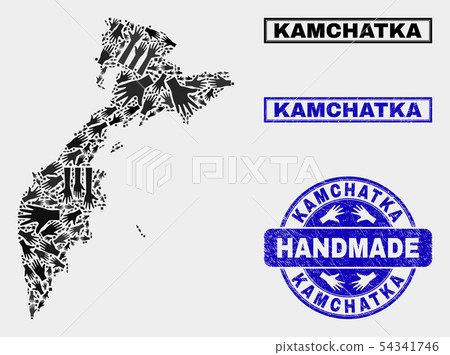 Handmade Collage of Kamchatka Map and Distress Seal Handmade Collage of Kamchatka Map and Distress Seal 54341746