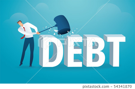 Man destroying the word debt with a hammer 54341870
