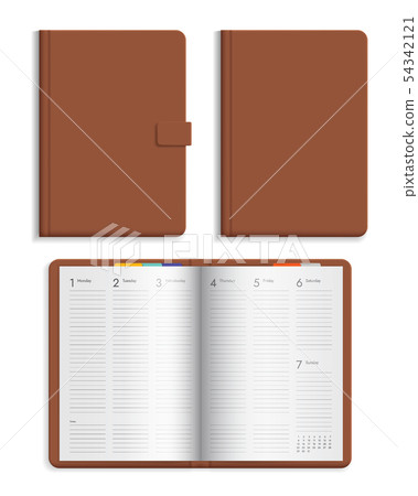 Set of open and closed leather diary with calendar Set of open and closed leather diary with calendar 54342121