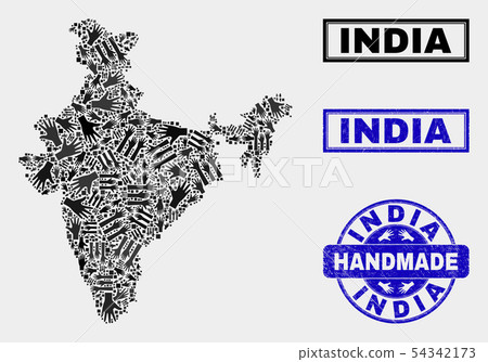 Handmade Collage of India Map and Scratched Seal 54342173