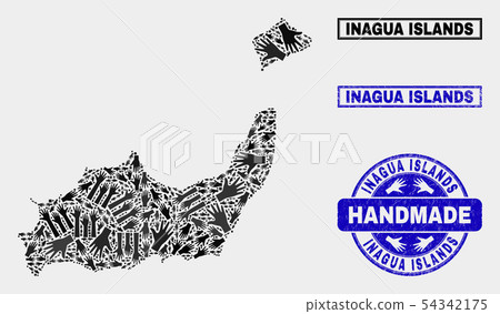 Handmade Collage of Inagua Islands Map and Textured Stamp Handmade Collage of Inagua Islands Map and Textured Stamp 54342175