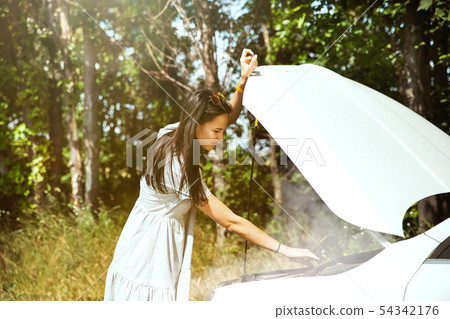 Young woman traveling on the car in sunny day Young woman traveling on the car in sunny day 54342176
