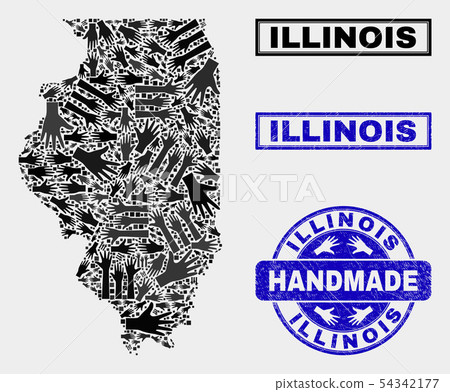 Handmade Collage of Illinois State Map and Grunge Seal Handmade Collage of Illinois State Map and Grunge Seal 54342177