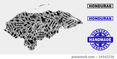 Handmade Composition of Honduras Map and Grunge Stamp 54342256