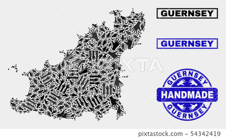 Handmade Composition of Guernsey Island Map and Scratched Seal Handmade Composition of Guernsey Island Map and Scratched Seal 54342419