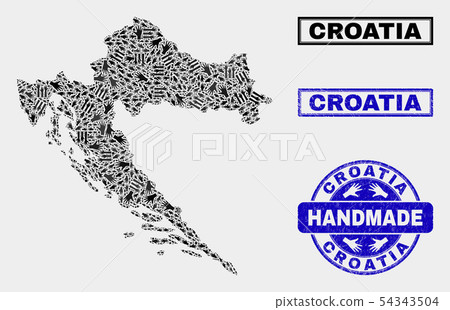 Handmade Collage of Croatia Map and Scratched Stamp 54343504
