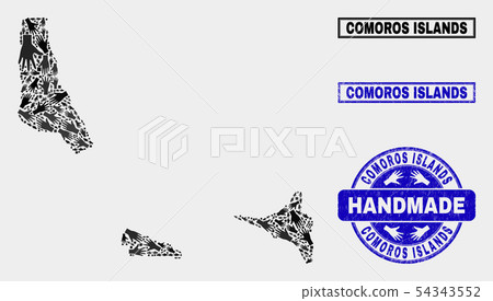 Handmade Composition of Comoros Islands Map and Grunge Seal Handmade Composition of Comoros Islands Map and Grunge Seal 54343552