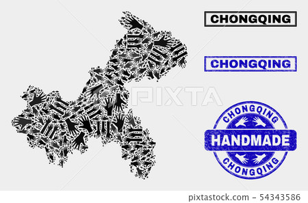 Handmade Composition of Chongqing City Map and Textured Seal 54343586