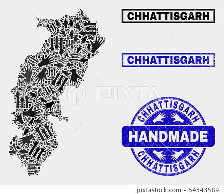 Composition of mosaic power supply Chhattisgarh State map and grunge  watermarks. Mosaic vector Chhattisgarh State map is composed with tools and  lamp icons. Black and red colors used. Stock Vector | Adobe