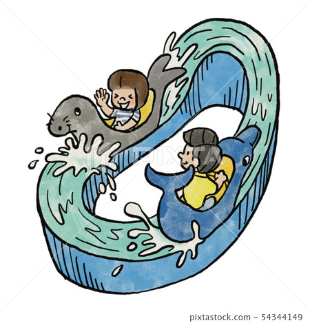 Parents and children playing with flowing playground equipment 54344149