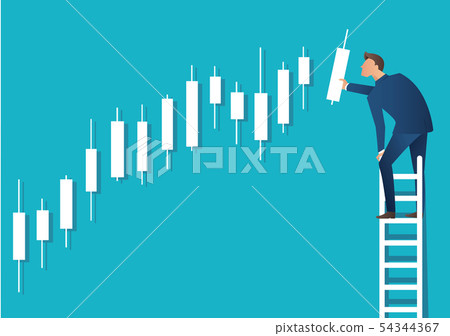 man on ladder with candlestick chart background 54344367