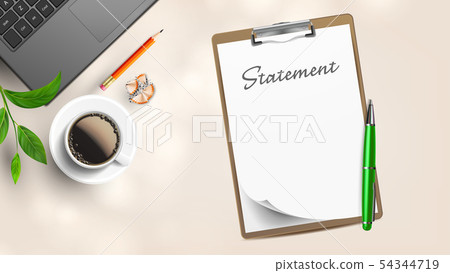 Blank Statement On Workplace With Supplies Vector 54344719