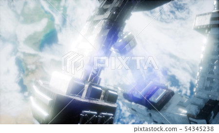 Space Station And Earth. 3D Animation 54345238
