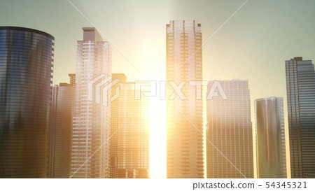 Business skyscrapers at sunset reflected in Business skyscrapers at sunset reflected in 54345321