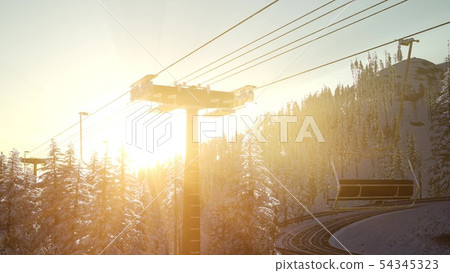 empty ski lift. chairlift silhouette on high 54345323
