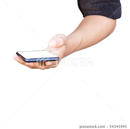 hand man holding mobile phone with blank screen hand man holding mobile phone with blank screen 54345945