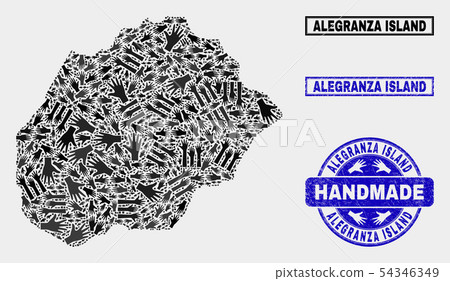 Handmade Collage of Alegranza Island Map and Distress Stamp 54346349