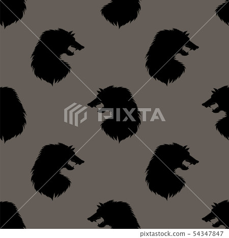 Silhouette of Werewolf Head Seamless Pattern. Fairtale Character of Ancient Mythology. Fictional 54347847
