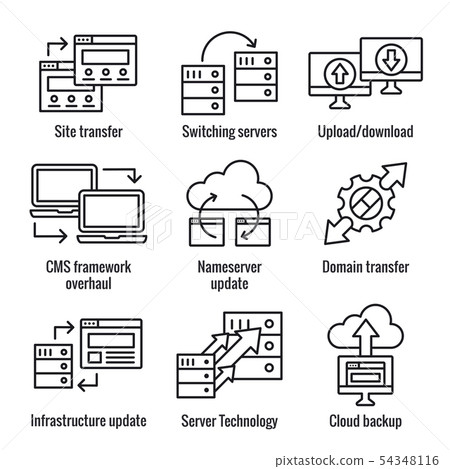 Website Data Transfer Icon Set with laptops, 54348116