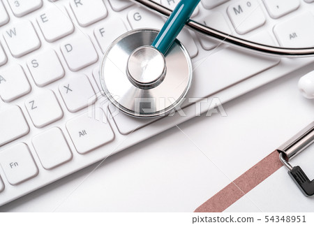 Stethoscope clipboard medical diagnosis top view stethoscope keyboard percussion device layout 54348951