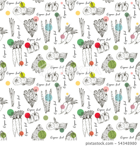 Seamless pattern with hand drawn vegetables. 54348980