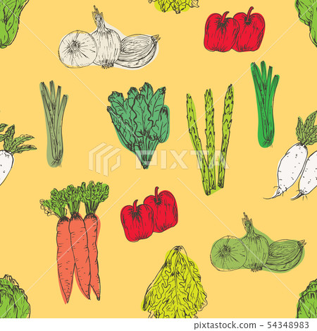 Seamless pattern with hand drawn vegetables. - Stock Illustration ...