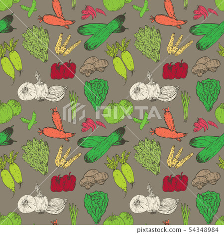 Seamless pattern with hand drawn vegetables. Seamless pattern with hand drawn vegetables. 54348984