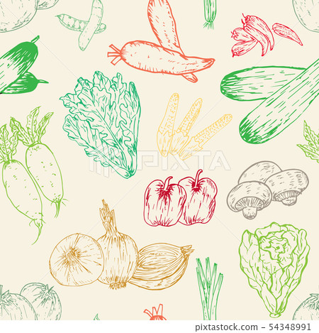 Seamless pattern with hand drawn vegetables. - Stock Illustration ...
