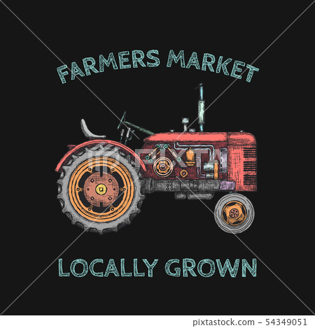 Vintage agricultural tractor, sketch. Hand drawn Vector Vintage agricultural tractor, sketch. Hand drawn Vector 54349051